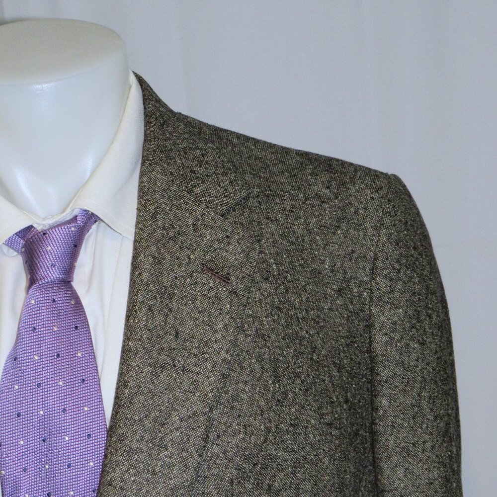 Henry Poole Savile Row Bespoke Gray Donegal Tweed Two Button Sport Coat 46R